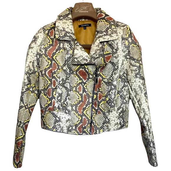 XS•CRISTINA LEI•VEGAN LEATHER SNAKESKIN SHORT ZIP UP JACKET• - Picture 1 of 4